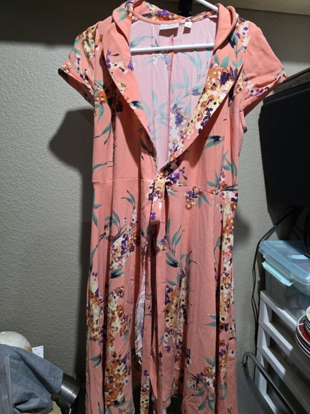 Eva Mendes New York and Co Short Sleeve Wrap Dress Size 2 RN 23243 Peach Floral